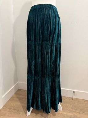 Double D Ranch Maxi Skirt Vintage Turquoise Tiered Crushed Velvet Large
